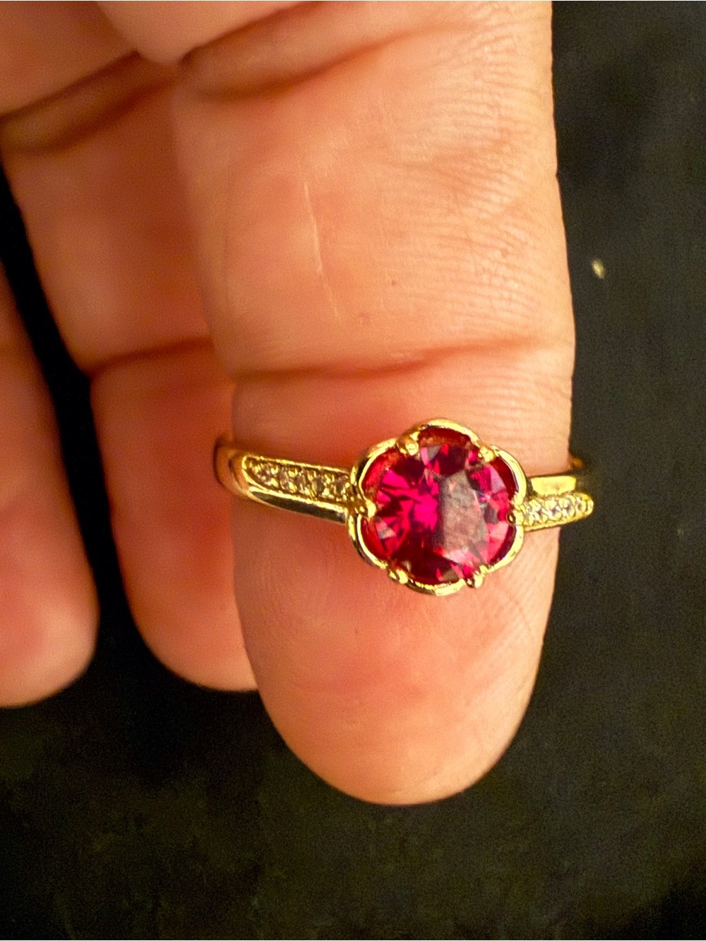 Gold-Plated Ring with Round Fuchsia Stone
